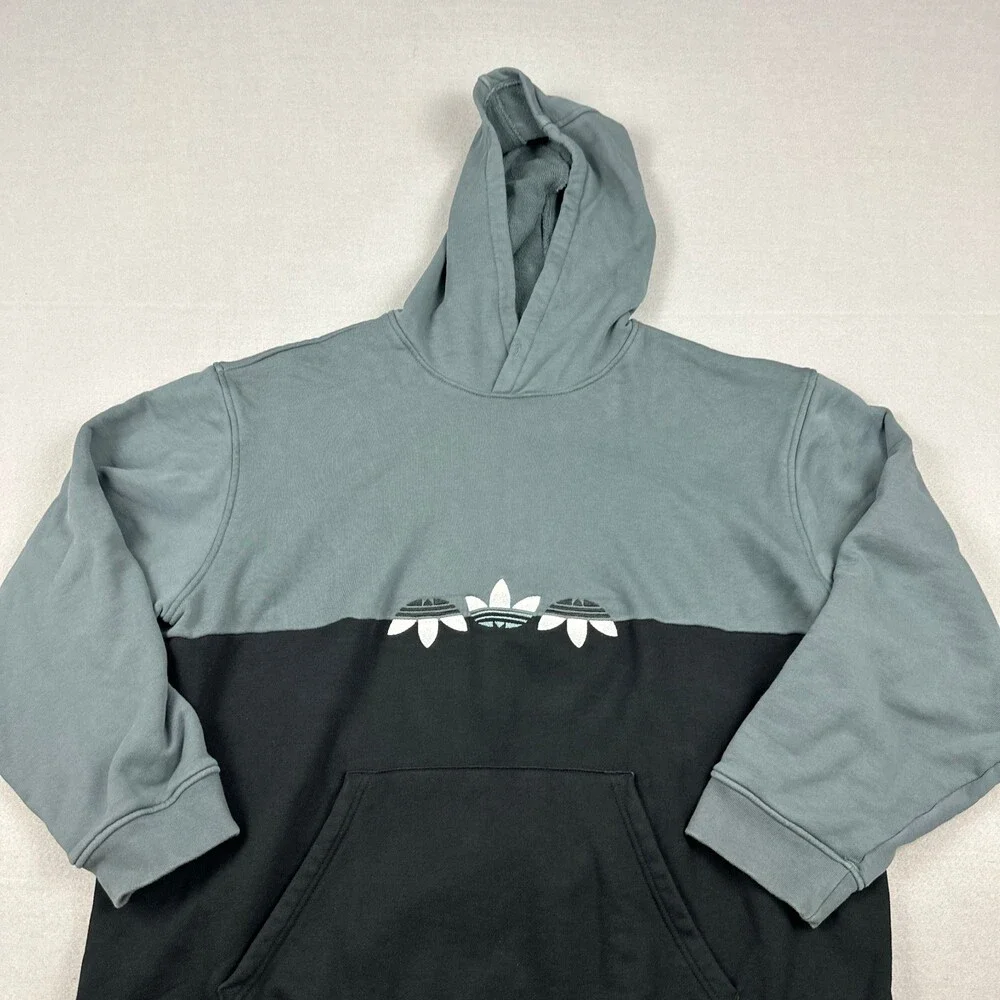 Adidas Hoodie Men Extra Large Blue Colorblock Sliced Trefoil Sweatshirt Pullover